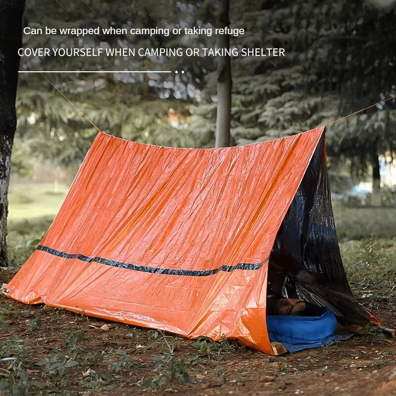 (image for) Portable Outdoor Disaster Relief Tent Camping Temporary Simple Sleeping Bag Warm First Aid Blanket Triangular Tent